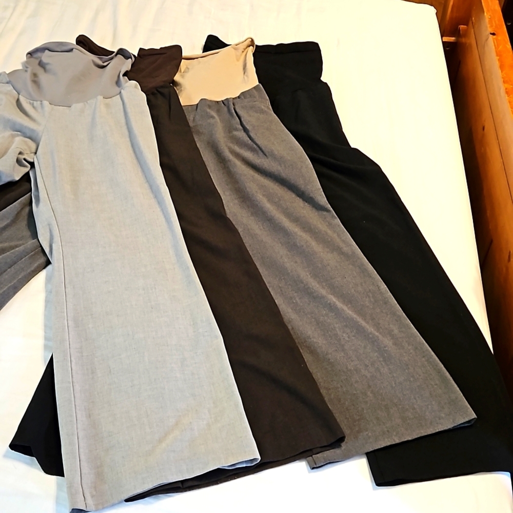 Set of Four Pairs of Maternity Work Slacks, Petite L/XL, Slightly Flared/Bootcut